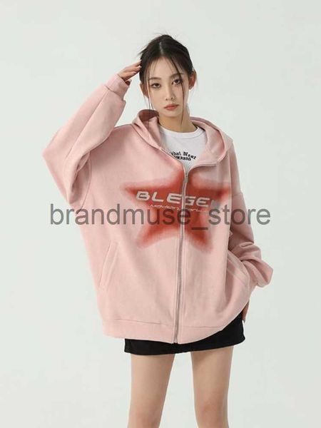 

womens hoodies sweatshirts deeptown grunge streetwear y2k graphic hoodies women harajuku vintage star print zip up hooded sweatshirts korean, Black