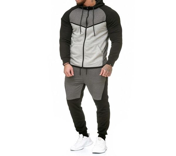 

autumn fitness sportswear men set fashion tracksuits sets man bodybuilding hoodies pant casual outwear suits drop1496728, Gray