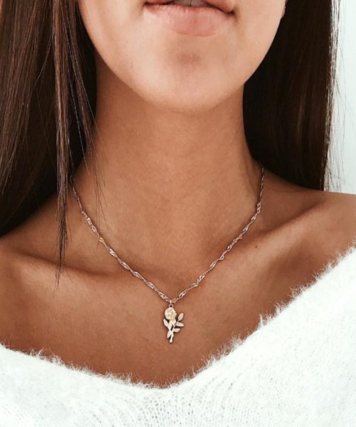 

fashion bohemian golden rose flower pendant necklace women long chain choker statement jewelry accessories girlfriend gift6457802, Silver