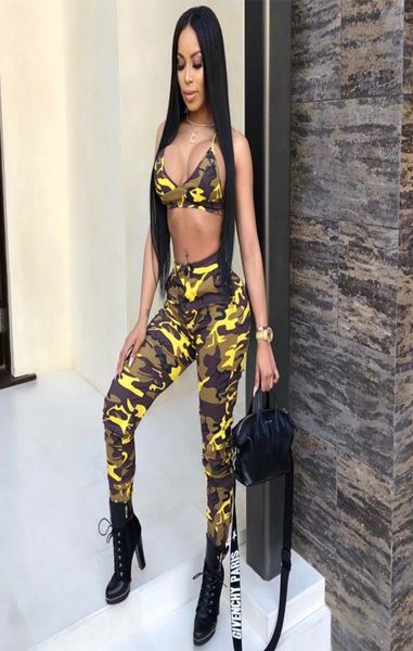 

women039s tracksuits camouflage 2 piece set women two outfits bra crop button zip skinny long pants ladies suit club 9569456, Gray