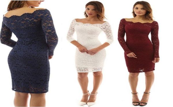 

kneelength lace dress women summer long sleeve dresses wine red elegant party off shoulder dress for women pencil vestidos m7321174, Black;gray
