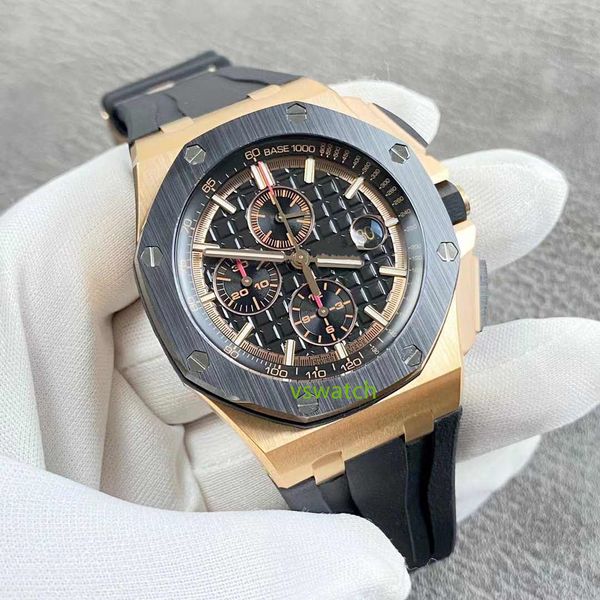 

jf 26401 watch timing function 3126 movement rose gold case ceramic bezel double sapphire mirror rubber watch band diameter 44mm, Slivery;golden