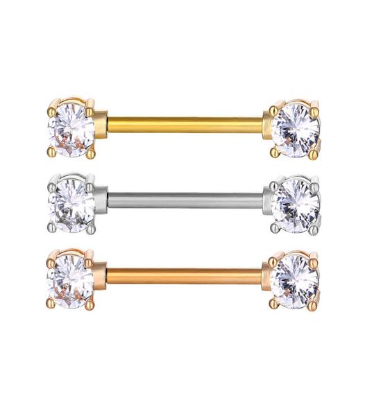 

d1016 zircon gem nipple ring 14ga 16mm length mix colors011634804, Silver