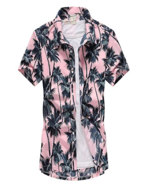 

summer beach hawaiian shirt short mouw plus size flowers coconut palm print pink white shirts men casual holiday camisas251a8939892, White;black