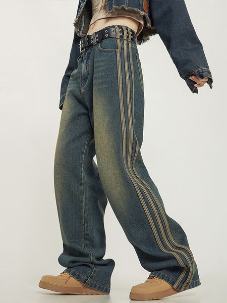 

women's jeans street style women korean fashion blue vintage wide leg loose y2k denim pants for men and 230803