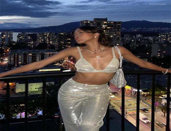 

women039s two piece pants tossy 2023 party outfits bra and set for women glitter sliver evening night clubwear sparkly sets6696526, White