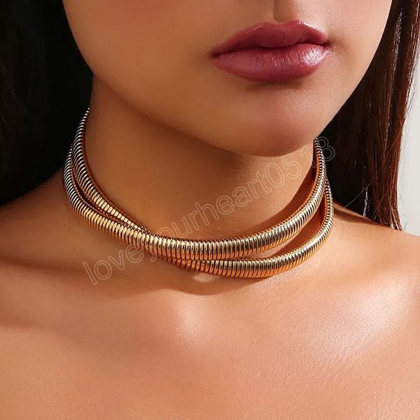 

exaggerated big heavy metal chunky chain twisted torques choker necklace women punk chain jewelry men, Golden;silver