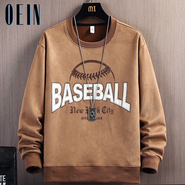

mens hoodies sweatshirts american vintage suede sweatshirt men clothing korean fashion crew neck pullover autumn harajuku casual hoody baseb, Black