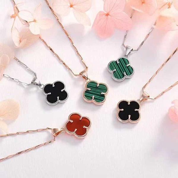 

pure silver lucky four-leaf clover rose golden peacock green stone necklace color fastness valentine's day gift
