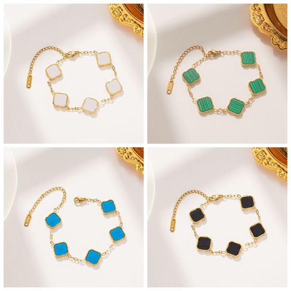 

new arrival double side four leaf clover charm bracelet gold plated stainless steel bracelets jewelry, Golden;silver