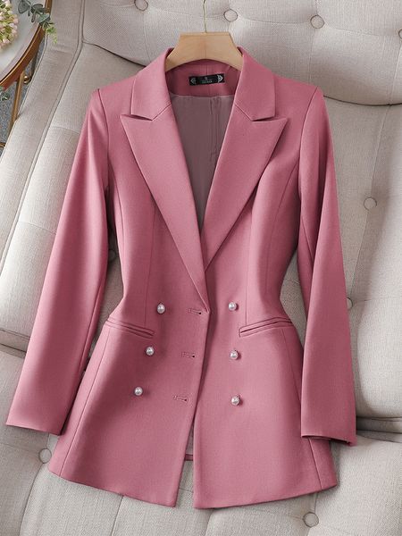 

women's jackets autumn winter long sleeve outwear blazer women pink black beige female triple breasted solid ladies jacket coat for wor, Black;brown