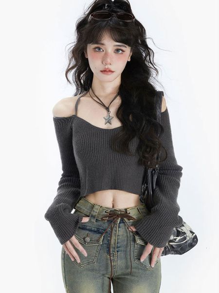 

women's sweaters y2k women korean vintage acubi slim cropped sweater aesthetics long sleeve v neck gyaru grunge tight pullovers clothes, White;black