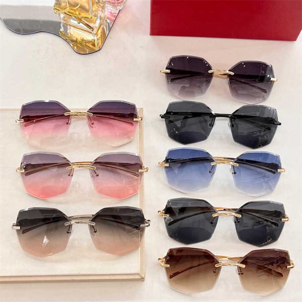 

2023 new luxury designer frameless cut edge lens irregular leopard head sunglasses ins net red same sunglasses women ct0146, White;black