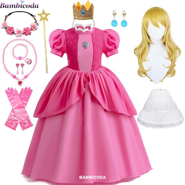 

girl's dresses peach princess cosplay dress girl game role playing costume birthday party stage performace outfits kids carnival fancy, Red;yellow