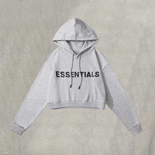 

light grey essentils pullover hoodie silicone eentials printing 2023 autumn winter clothing women, Black