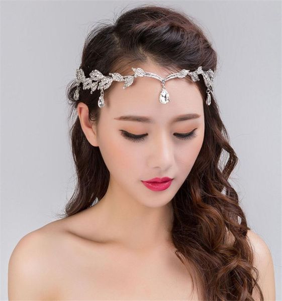 

fashion rhinestone silver women wedding bridal forehead head chain headdress crystal pendant bride tiara hair jewelry accessory t18310172, Golden;white