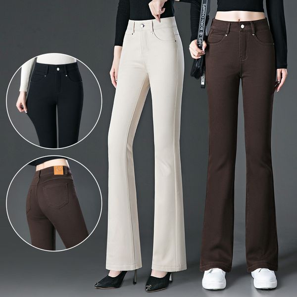 

women's jeans spring and autumn flare jean 2023 versatile slim elastic retro waist pants fashion straight bellbottoms large 230803, Blue