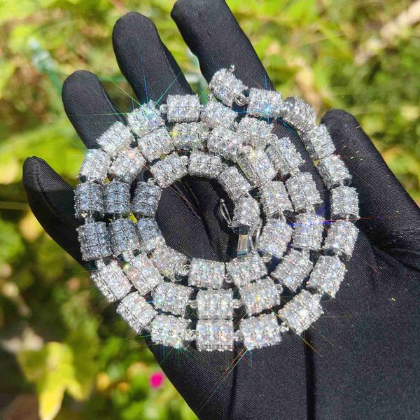 

new 20mm vvs moissanite baguette fine jewelry necklace men silver 925 sterling cuban link chain