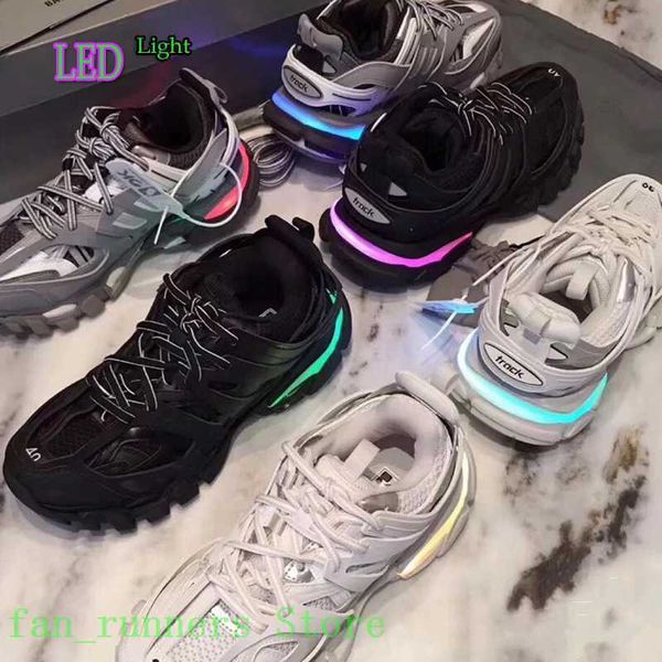 

track 3.0 led casual shoe designer brand luxury womens mens led lighted sneaker gomma leather trainer nylon printed platform light trainers, Black