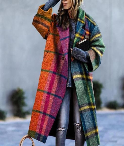 

women039s trench coats women plaid print wool blend cardigan elegant office lady turndown collar single button outwear loose c6480764, Tan;black