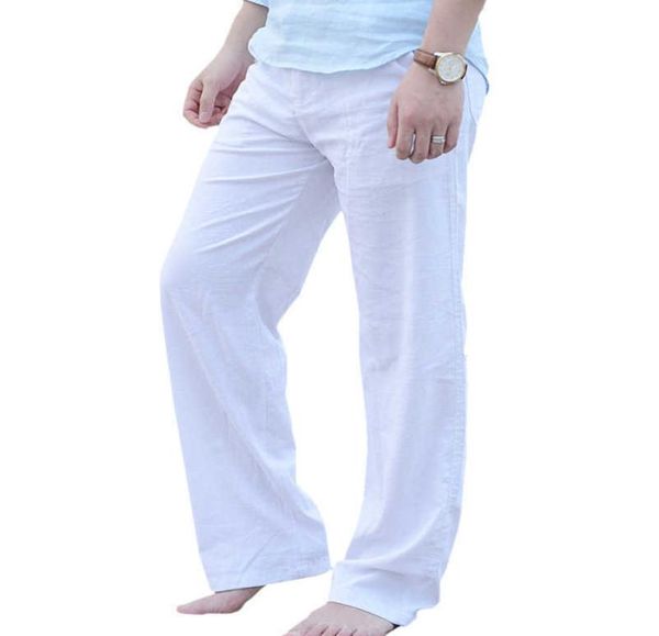 

summer casual pants for men natural cotton linen trousers male white green lightweight elastic waist straight loose beach pants 218731550, Black