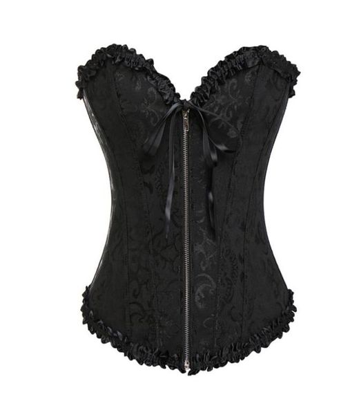 

gothic brocade corset black with zipper front and lace back whole retail 81075660333, Black;white