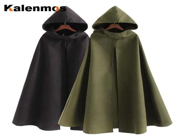 

gothic cloak women medieval hooded coat vintage cape long trench halloween cosplay costume overcoat clothing women039s wool b1132079, Black