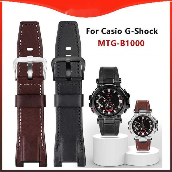 

genuine leather strap adjustable for casio g-shock mtg-b1000 smartwatch bracelet watchbands gshock mtg b1000 black straps wristband, Black;brown