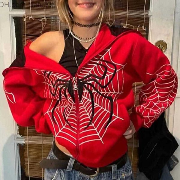 

men's hoodies sweatshirts black spider web printed goth black hoodie sweatshirt zipper street clothes oversized jackets men and women h