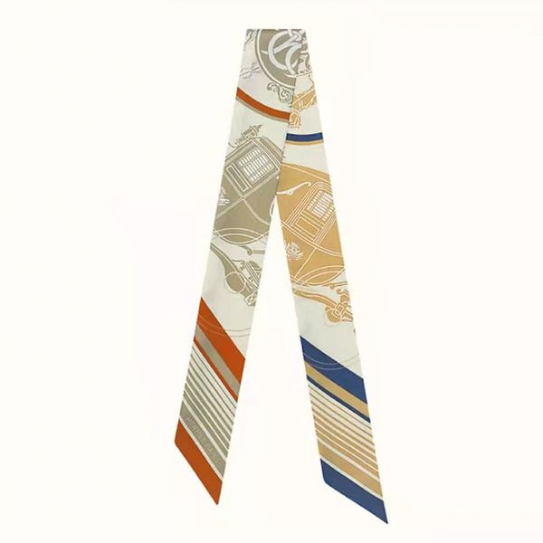 

original h home new ownership seal twill small silk scarf thin narrow strip silk tied bag handle ribbon bundle, Blue;gray