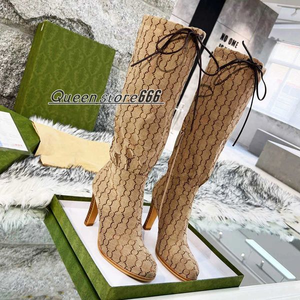 

designer boots women over the knee boots winter ankle boot adjustable straps canvas zipper laces original shoes ladies girls high boots 888, Black