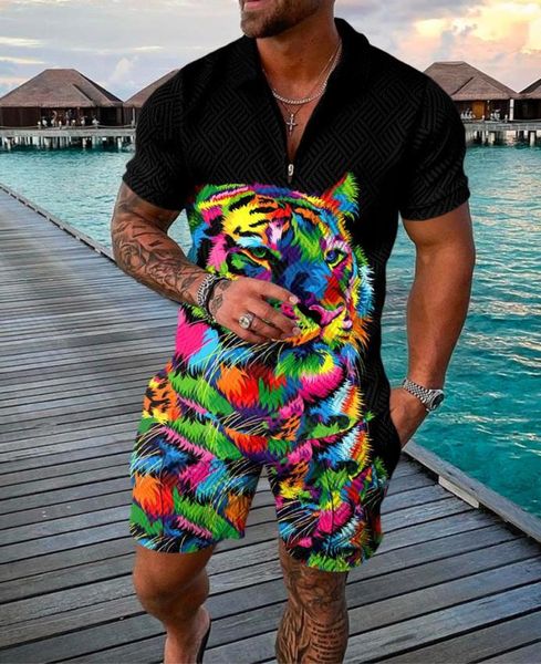 

men039s tracksuits men39s tracksuit tiger print sets for men casual tshirts colour 3d zipper harajuku set short sleeveamps6526930, Gray