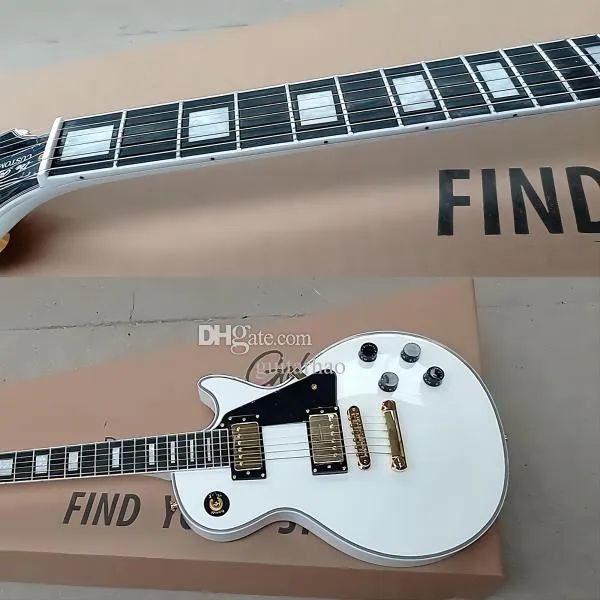 

high grade lp custom style electric guitar white solid body with neck gold hardware