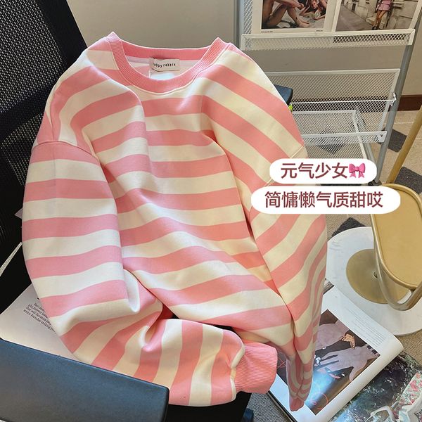 

women's hoodies sweatshirts korean hoodies women harajuku pink stripe thin sweatshirt long sleeve oversized hoodie young kawaii streetw, Black