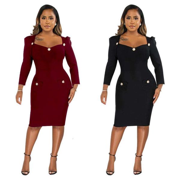 

womens autumn square collar butt slimming dress, Black;gray