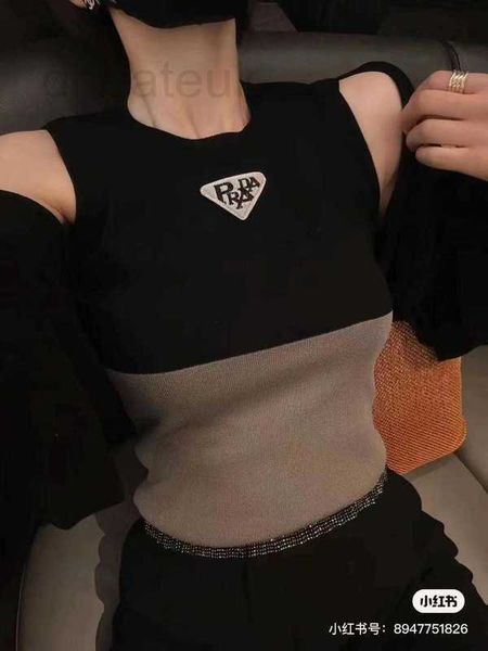 

women's knits & tees designer summer new colored contrast knitted tank with classic triangle emblem stylish fit versatile b6p5, White
