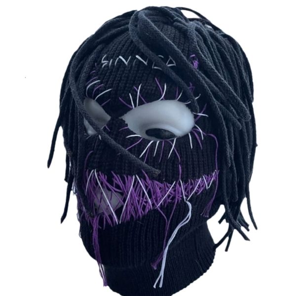 

wide brim hats bucket balaclava distressed halloween funny face mask scary hooded party hat knitted beanies 230803, Blue;gray