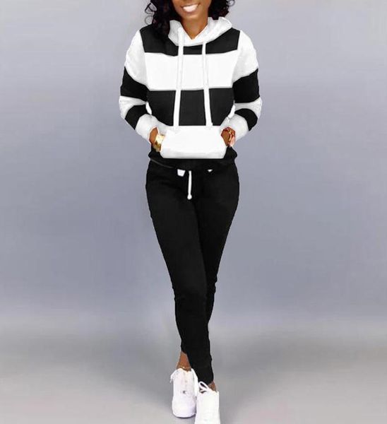 

autumn winter tracksuits two piece set stripe hoodies and long pants casual sports suit for women tracksuit joggers clothing7173622, Gray