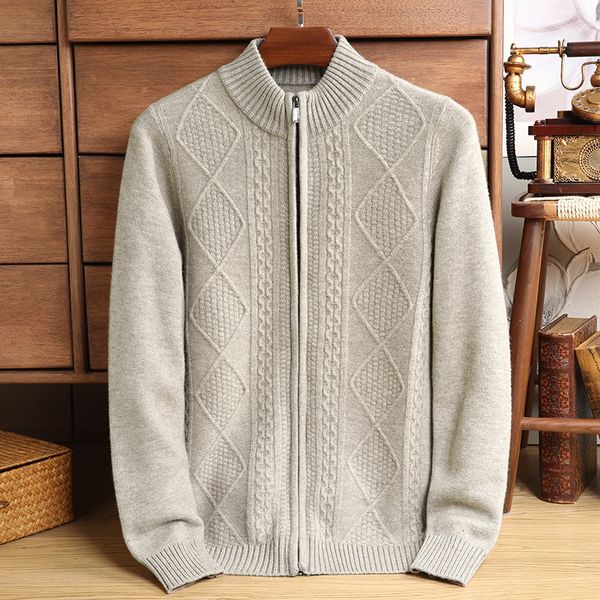 

men's sweaters wool cardigan 100 pure standup collar thick autumn and winter business casual solid color knitted coat for men 230802, White;black