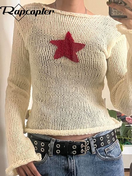 

women's sweaters rapcopter y2k star grunge cute slim slash neck jumpers harajuku prepply korean pullovers streetwear women aesthetic 23, White;black