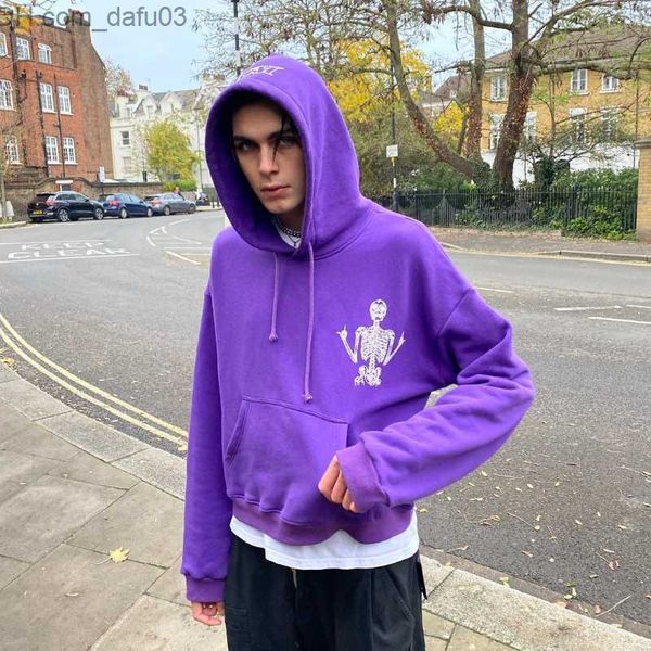 

men's hoodies sweatshirts gothic street skull letter printed hoodie american fashion trend too large loose zipper y2k vintage men', Black