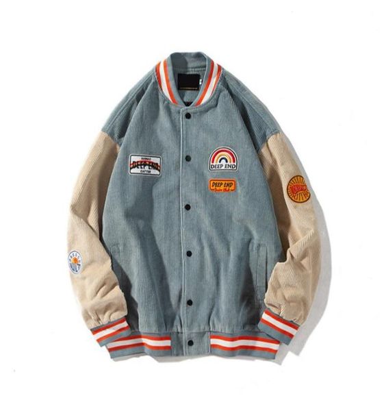 

godlikeu men retro vintage street fashion loose jacket college corduroy embroidery baseball uniform49617424322026, Black;brown