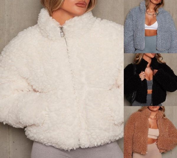 

women039s jackets women winter long sleeve faux fur jacket stand collar fuzzy plush warm zip up oversized coat short outwear wi7344162, Black;brown