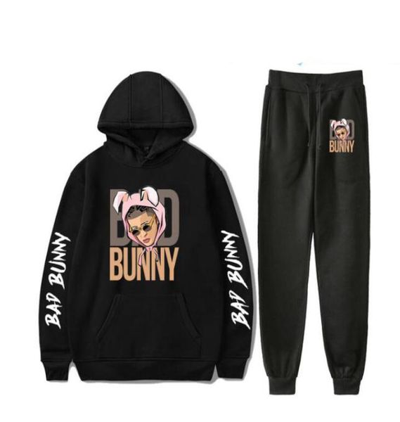 

singer bad bunny casual tracksuit men sets hoodie and pants two piece set hooded sweatshirt outfit sportswear male suit clothing3668521, Gray