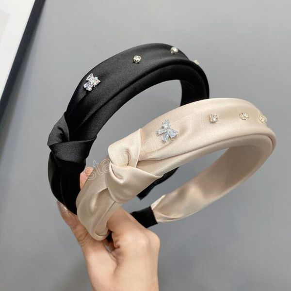 

new fashion headband for women solid color pearls rhinestone hairband turban autumn hair accessories, Slivery;white