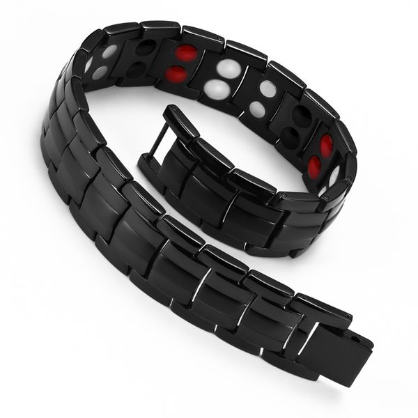 

charm bracelets nantii men's bio energy magnetic therapy bracelets stainless steel healing bangles for double row health elements 23080, Golden;silver