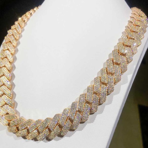 

custom rapper jewelry 18mm gold plated miami hip hop diamond necklace 925 silver vvs moissanite iced out women cuban chain