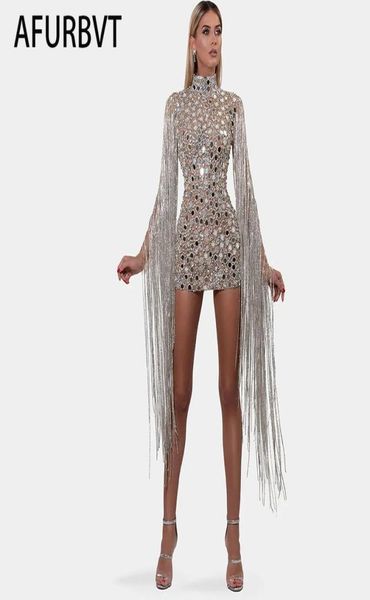 

casual dresses silver fringe women bodycon dress sequined bling clubwear vestidos o neck slim skinny mini party ladies8047183, Black;gray