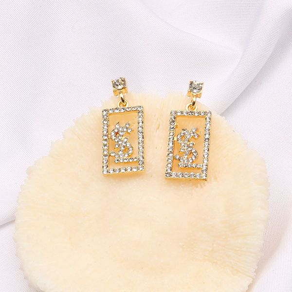

plated 925 silver luxury brand designers letters stud geometric famous women round crystal rhinestone pearl earring wedding party jewerlry 8, Golden;silver