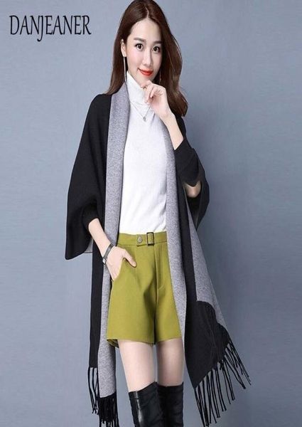 

autumn new womens elegant socialite cashmere tassel cardigan sweaters batwing sleeves scarf cape outwear good quality y2001064328756, White;black
